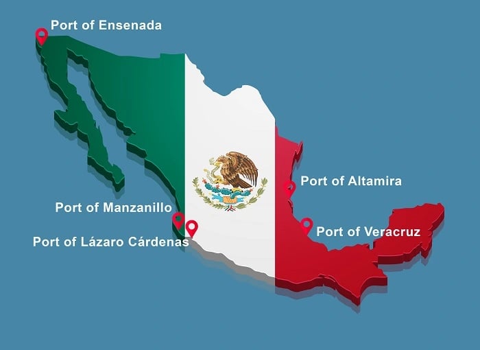 Map of the 5 Major Sea Ports in Mexico
